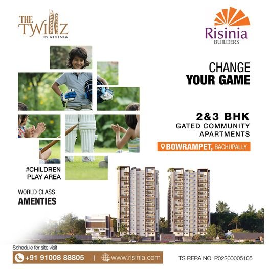 2 and 3bhk Gated Community Flats in Bachupally | The Twinz by Risinia