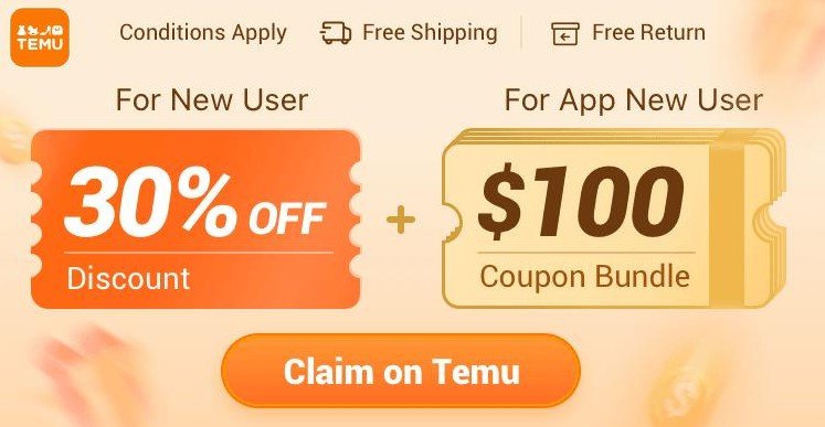 30% off at Temu or $100 coupon to Temu