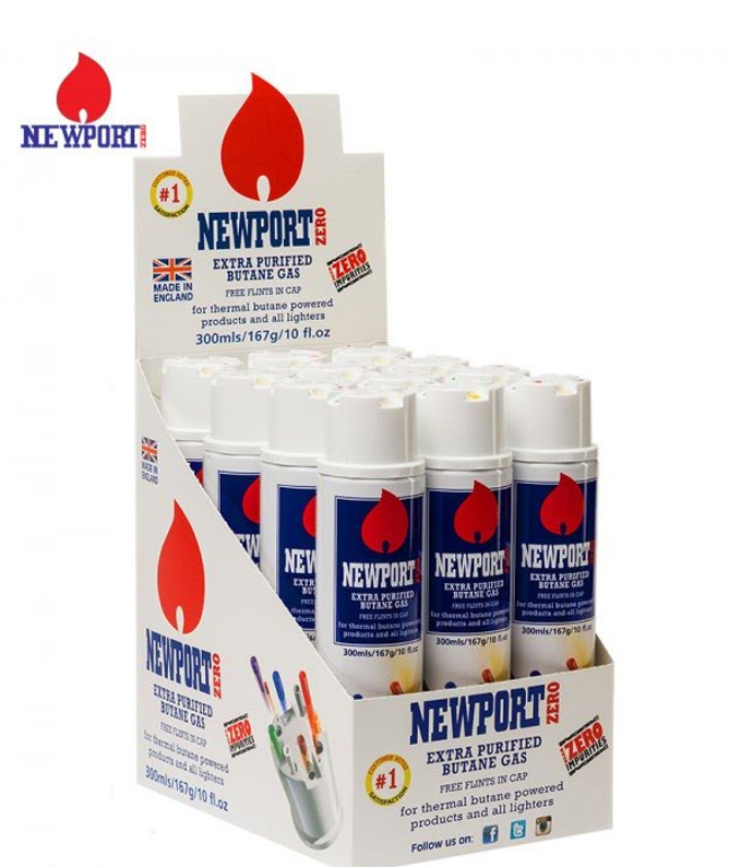 Newport Zero – Extra Purified Butane Gas | Big – "300ml/10 fl.oz" | 12Cans/Pack