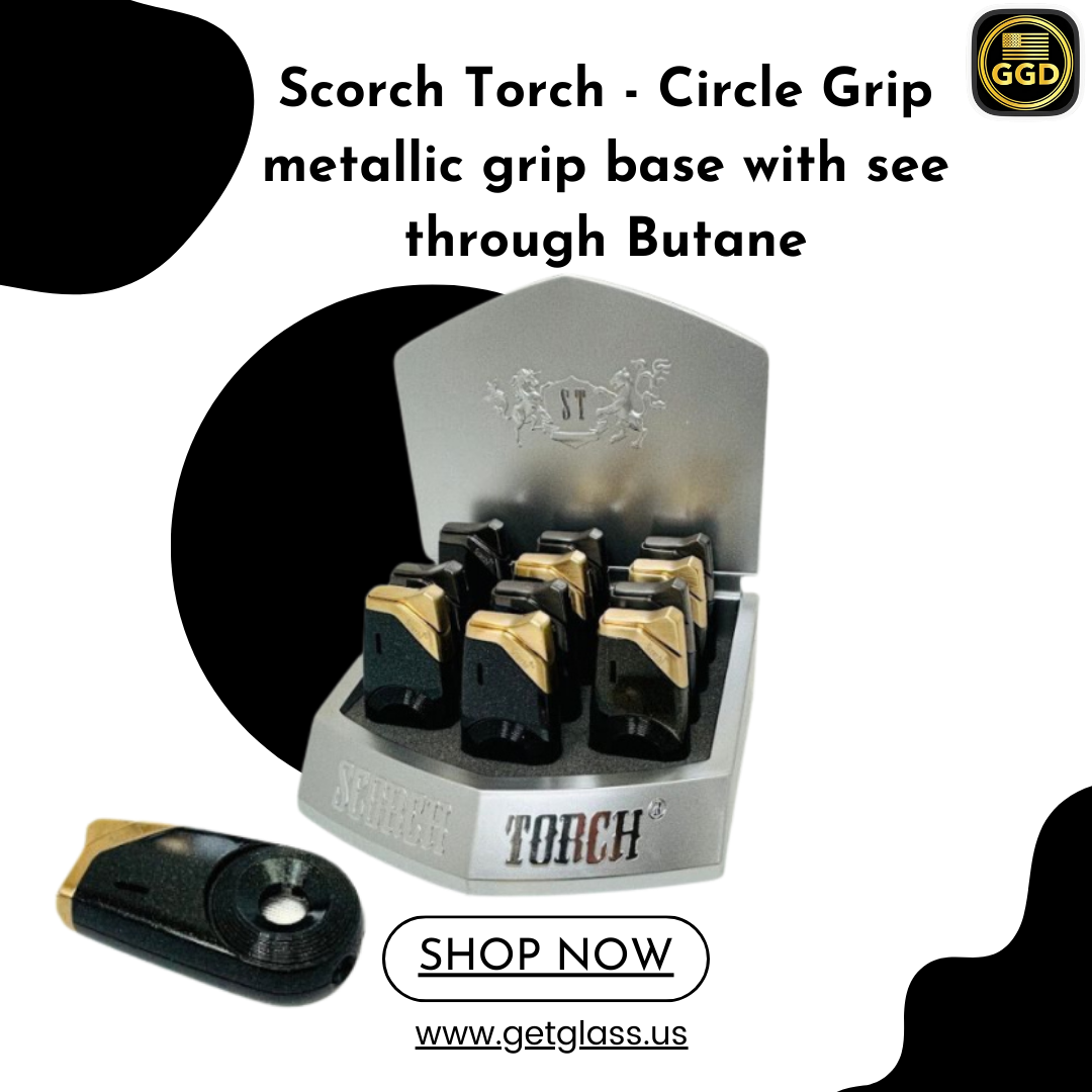 Scorch Torch – Circle Grip metallic grip base with see through Butane | 12pc/Display| BOX