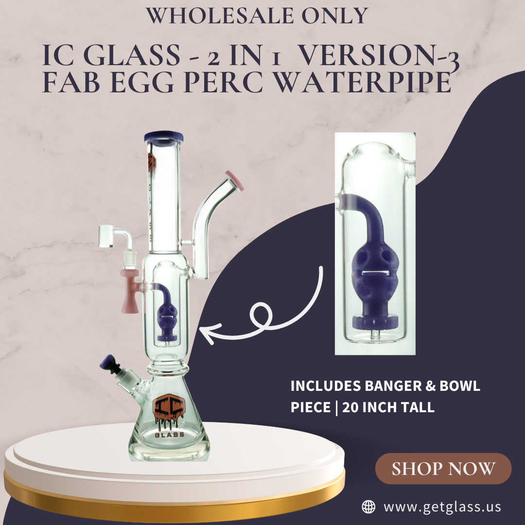 IC GLASS – 2 IN 1  Version-3 Fab Egg Perc Waterpipe With Banger & Bowl Piece | 20 Inch Tall