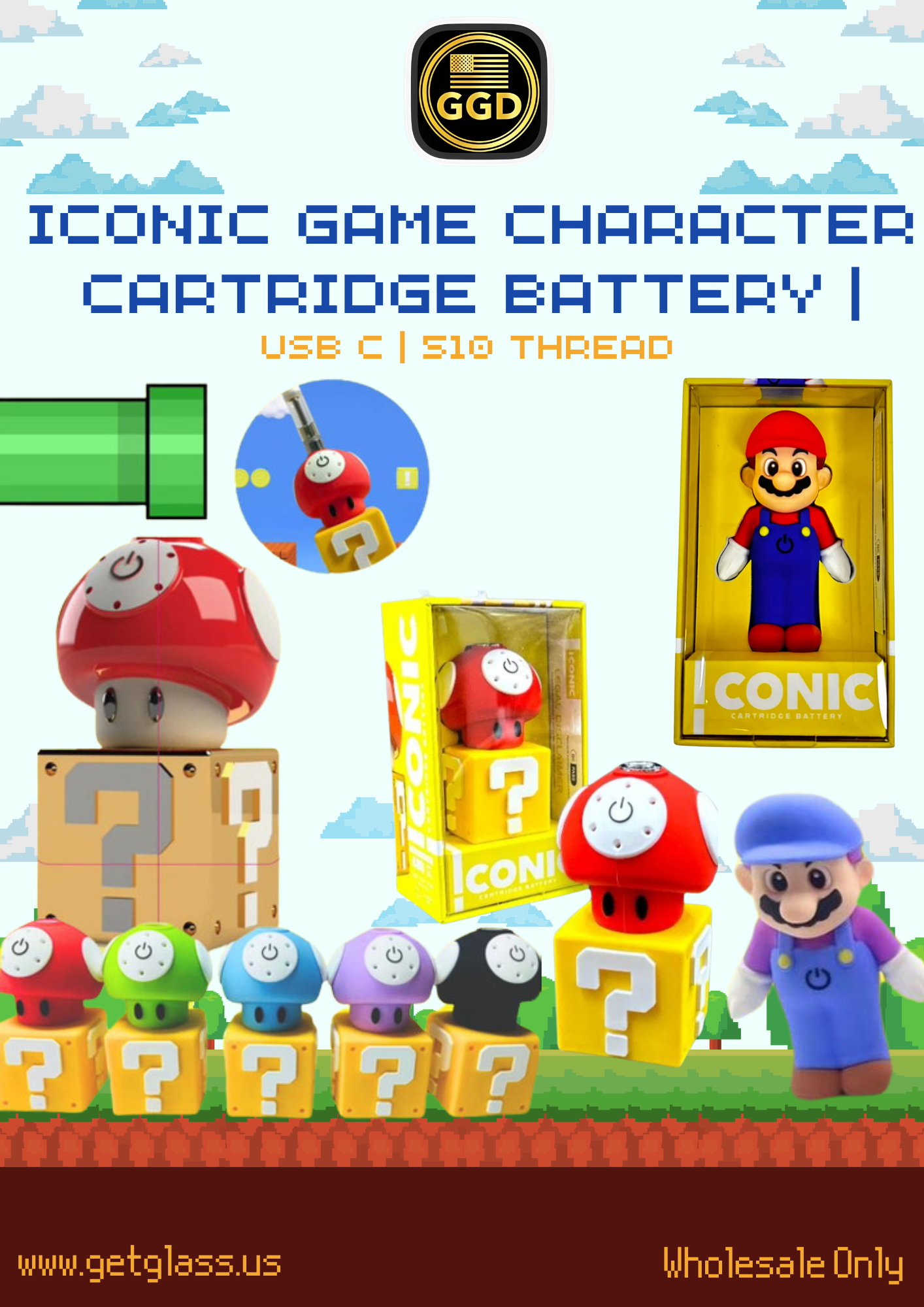 ICONIC Game Character cartridge Battery | USB C | 510 Thread