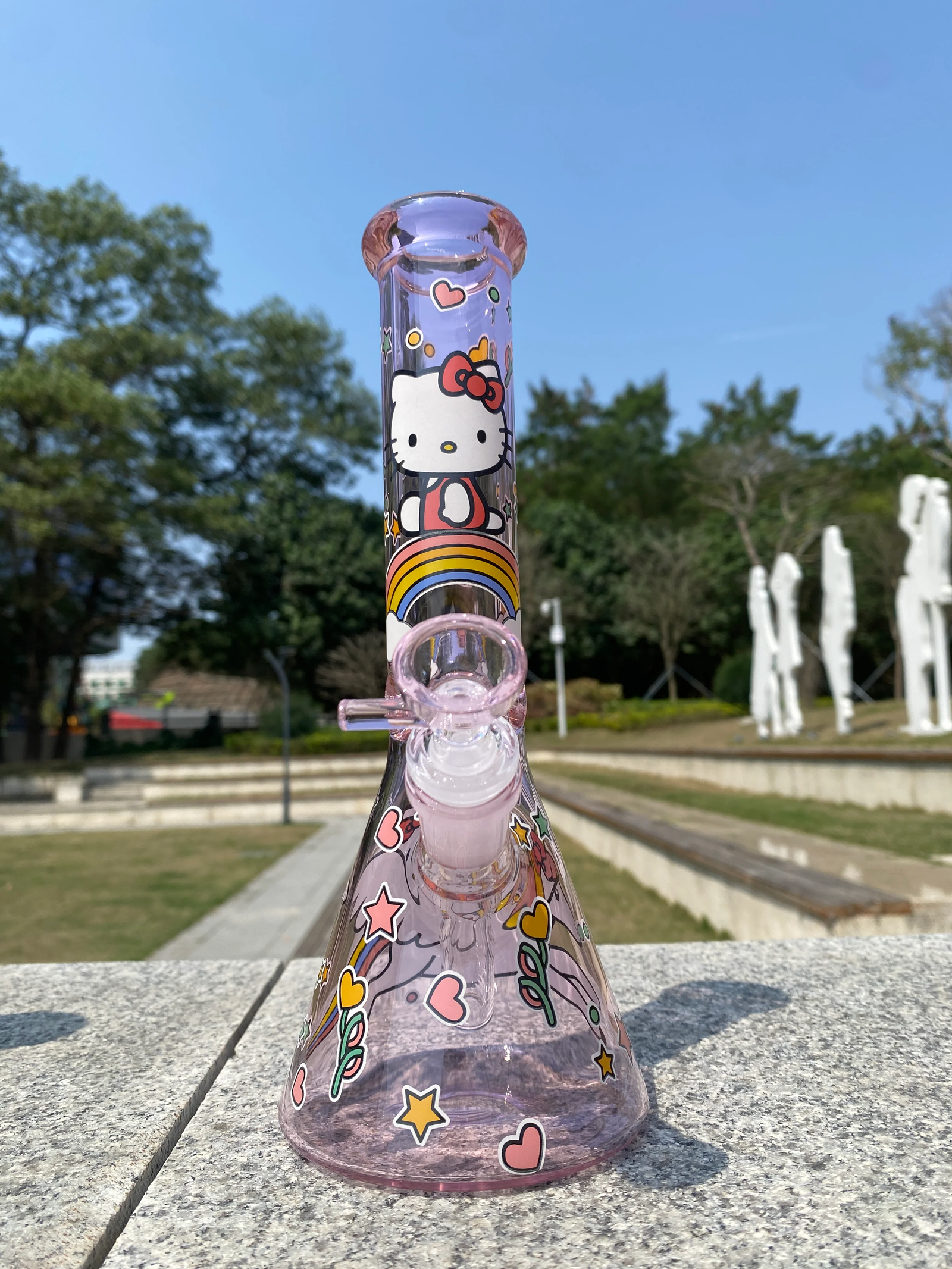 Girly Pink Cute Kitty Beaker Bong With Downstem & Bowl Piece| WVP1040