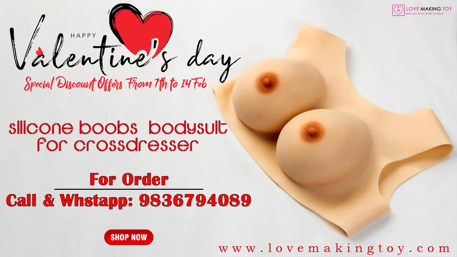 Valentine Offer on Silicone Boobs for Crossdresser Call 9836794089