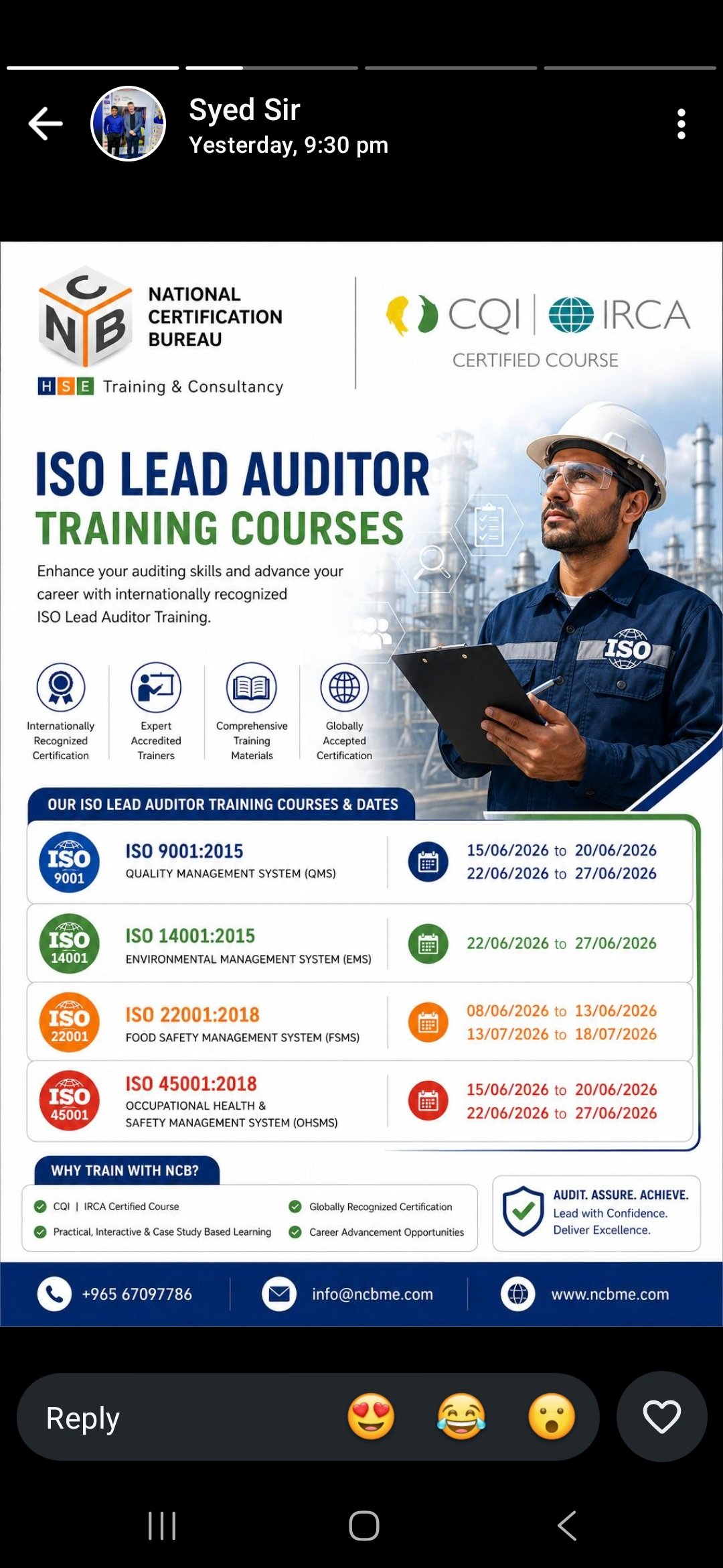 ISO lead auditor courses in National Certification Bureau