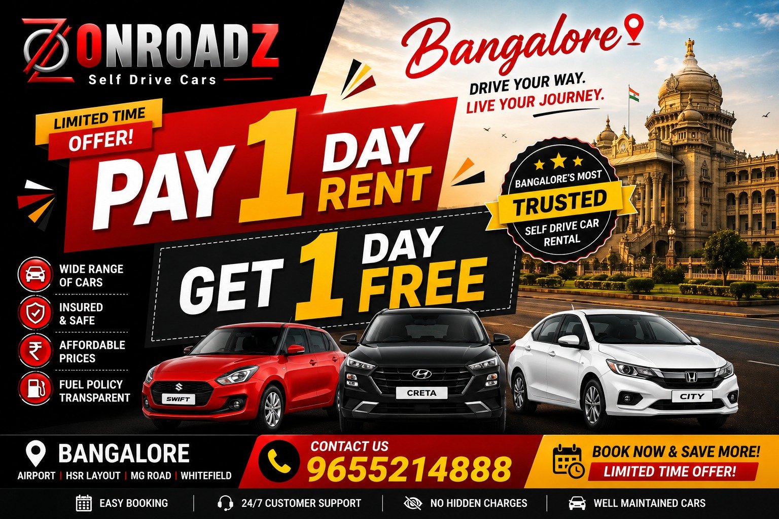 Onroadz Self Drive Car Rental Bangalore – Affordable Rental Cars