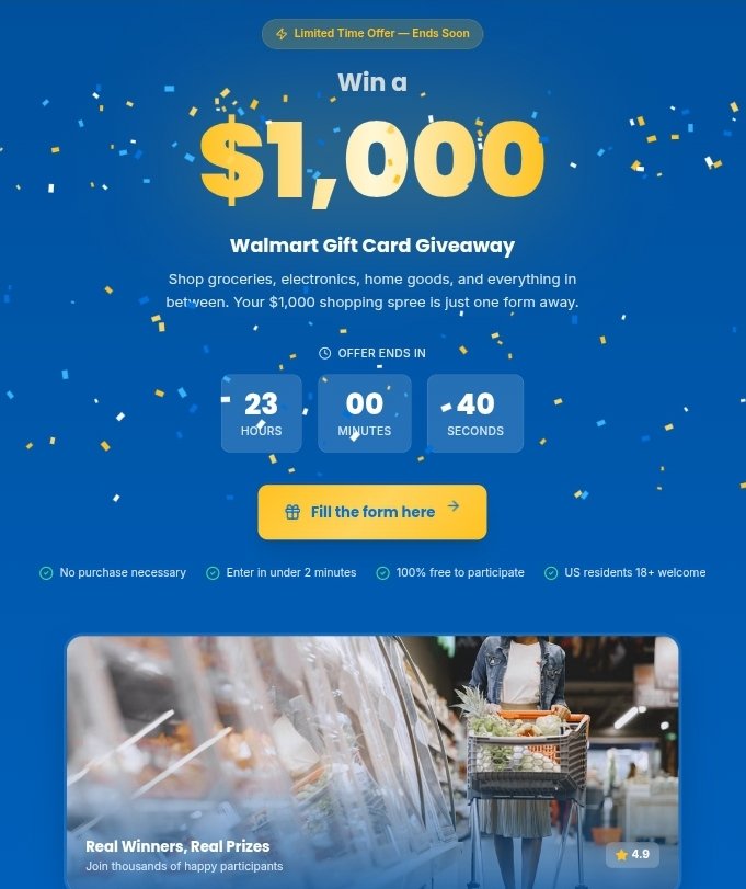 Get 1000$ Gift Card For Walmart!! NO PURCHASE REQUIRED